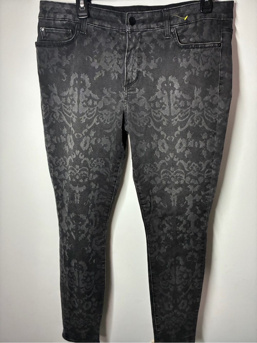 else Black Damask-Pattern Skinny Jeans